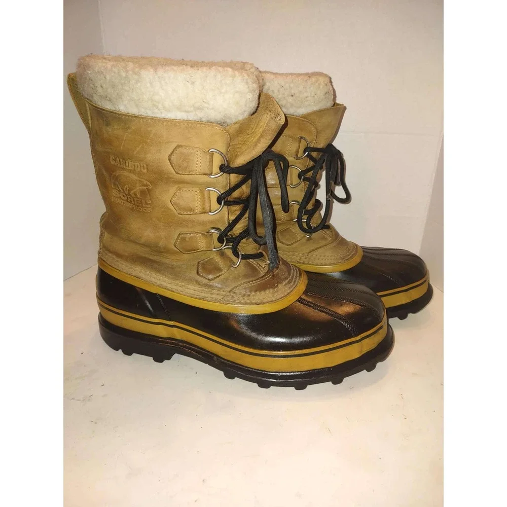 Sorel Caribou II Mens Waterproof Winter Snow Boots Buff Black NM1000-281 Size 9